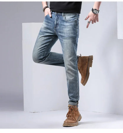 2024 Men's Fashionable Simple Stretch Slim Fit Denim Trousers European Style High Quality Casual Export Men Pants.