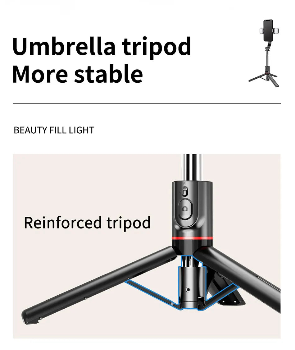 L13D Selfie Stick 1160mm with Wireless Bluetooth Double Fill Light Extended Tripod with Remote Shutter for Android IOS Cellphone.