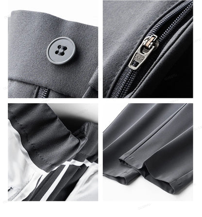 OUSSYU Brand Autumn Casual Pants Men Business Elastic Waist Korean Style Black Brown Grey Khaki Trousers Male Plus Size S-4XL.