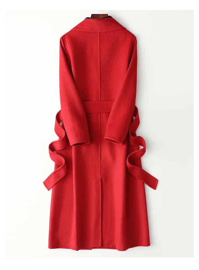 Modischer doppelseitiger Wollmantel für Damen, schmale Passform, mittellang, neue Herbst- und Winterkollektion, stilvoll.