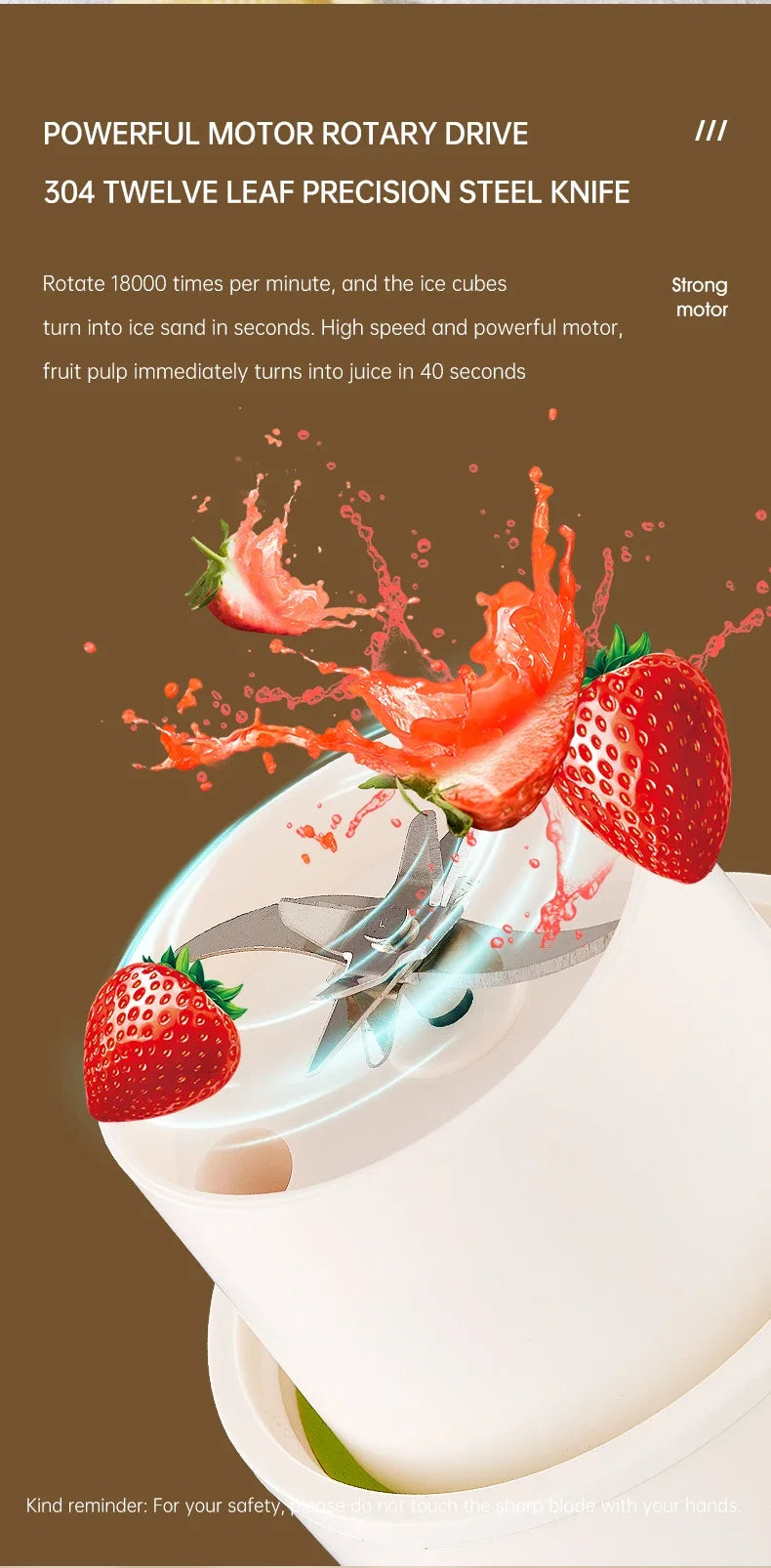 Portable Multi-function USB Wireless Juicer 12-blade Head Fast Juice Extraction 2600mAh Capacity Indoor and Outdoor Mixing Cup.