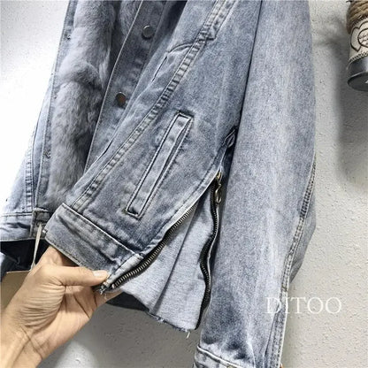 Frauen Denim Kosten Einreiher Taste Jacken Fleece Patchwork Strickjacke Taschen Oberbekleidung Casual Warm Solide Lose Fit.