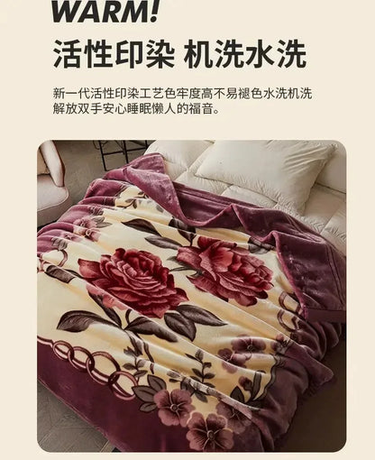 Classic Lily Print Blanket Double Thickened Autumn Winter Raschel Blankets Dormitory Bedrooms Comfortable Cold Resistant Bedding