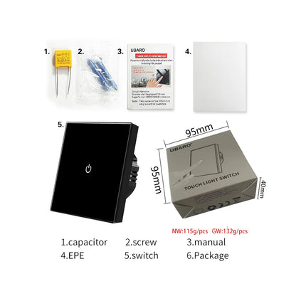 Ubaro eu/uk standard kristall gehärtetes glas wand paneel licht berührungs schalter led anzeige sensor elektrische taste 1/2/3gang 220v.