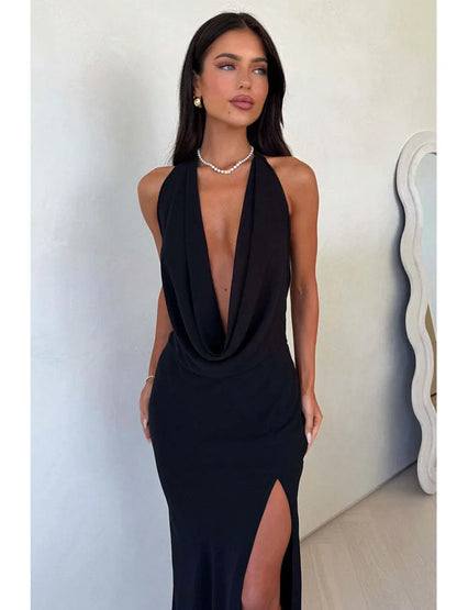 Arctic Cat Sexy Tiefem V-ausschnitt Hohe Schlitz Rückenfreies Party Kleid Für Frauen Elegante Ärmel Schlank Urlaub Strand Sommer Kleidung 2025.