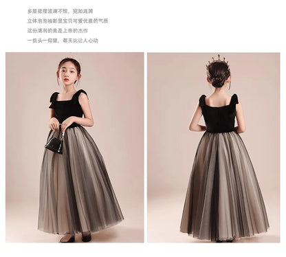 Kinderkleid Mädchen Mode Klavier Violine Performance Kleid Schwarz Samt Mesh Host Chor.