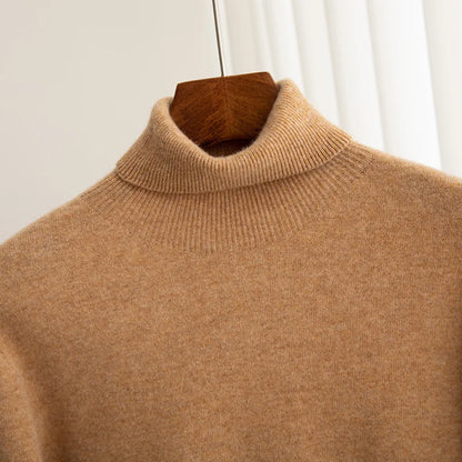 Men 100% Merino Wool Sweater Turtleneck Knitted Pullover Cashmere Warm Solid Color Clothes Business Bottoming Tops Autumn Winter