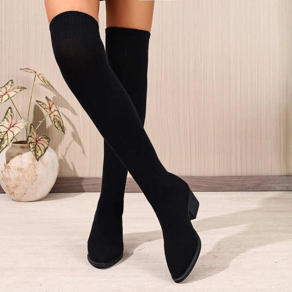 Women Knitting High Boots Flats Over The Knee Shoes Woman Trend Fashion Cozy Dress Sexy Elegant Sock Boots for Women.