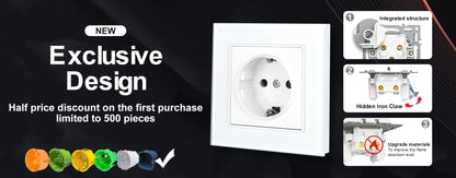 SRAN Eu-Steckdosen 220 V 16 A 82 x 82 mm Glas-Doppel-Dreifach-Wandstecker Russland Spanien Eingebautes Heimbüro.