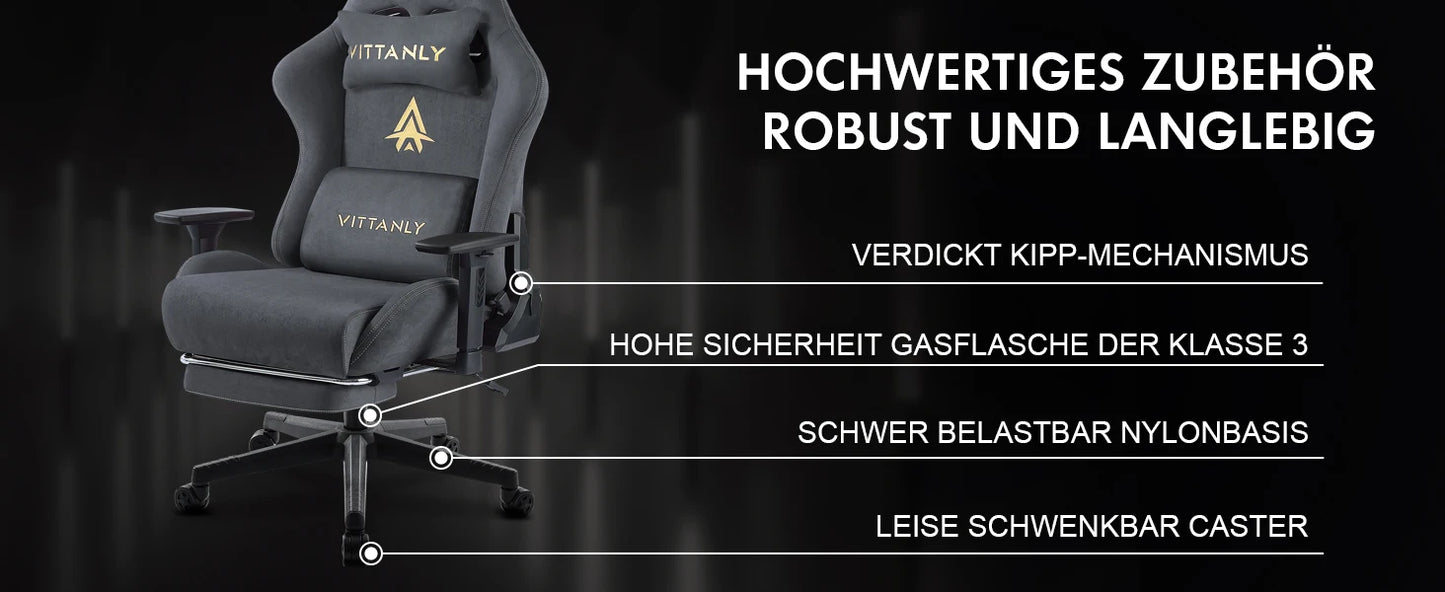 Gaming-Stuhl, luxuriöser, atmungsaktiver Bürostuhl aus Wildlederimitat, Spielstuhl, ergonomischer Gamer-Stuhl mit Fußstütze, Kopfstütze, Lendenpolster