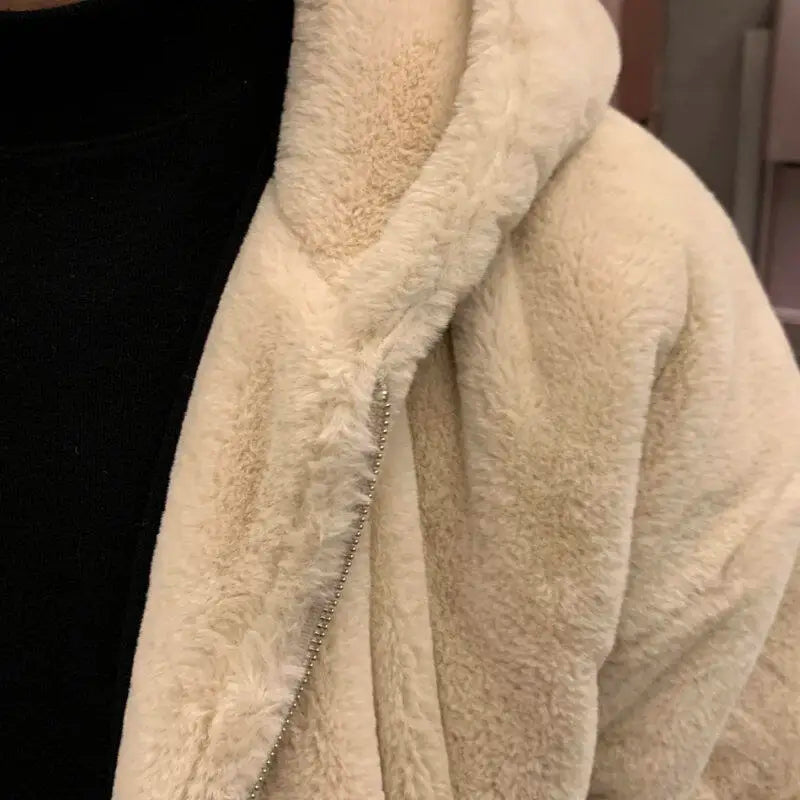 Winter faux lamb wool jacket men's padded thickened cotton clothing loose fleece jacket cotton clothing.