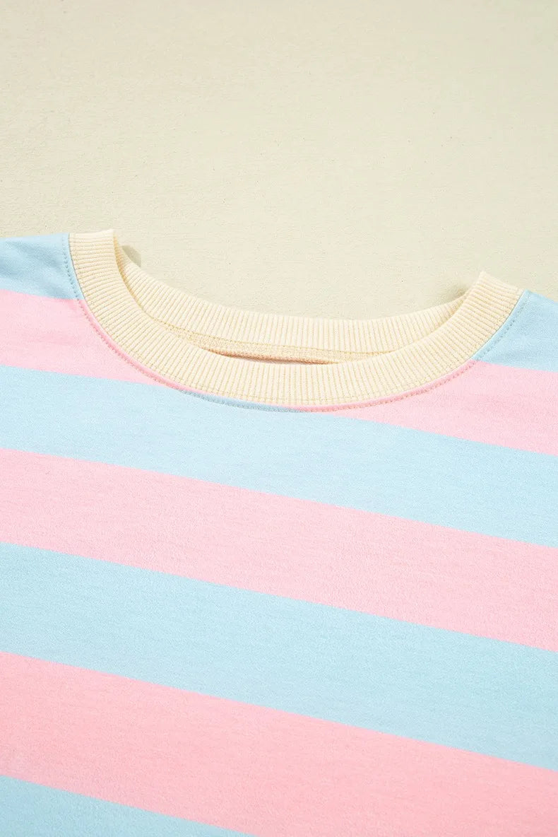 GIBSIE Plus Größe Gestreiften Tropfen Schulter Lose Sweatshirt Frauen 2025, Herbst Casual Langarm Passenden Rundhals Pullover Tops.