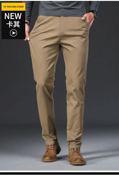 Cotton Men's Casual Pants Straight Stretch Trouser Male Fashion Slim Business Dress Golf Office Spring Autumn Khaki Black Formal