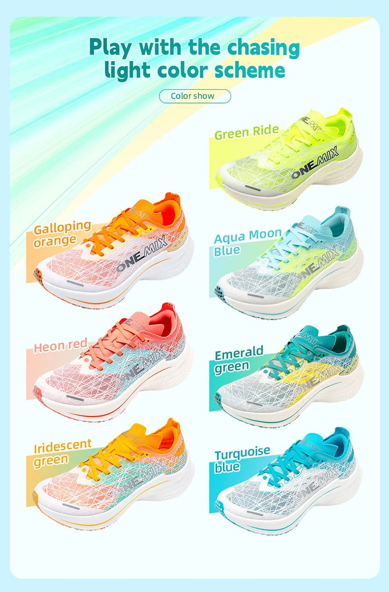 ONEMIX Marathon Carbon Plate Running Shoes Shock Absorption Ultra-light Sports Shoes Rebound Technology Outdoor Men Sneakers.
