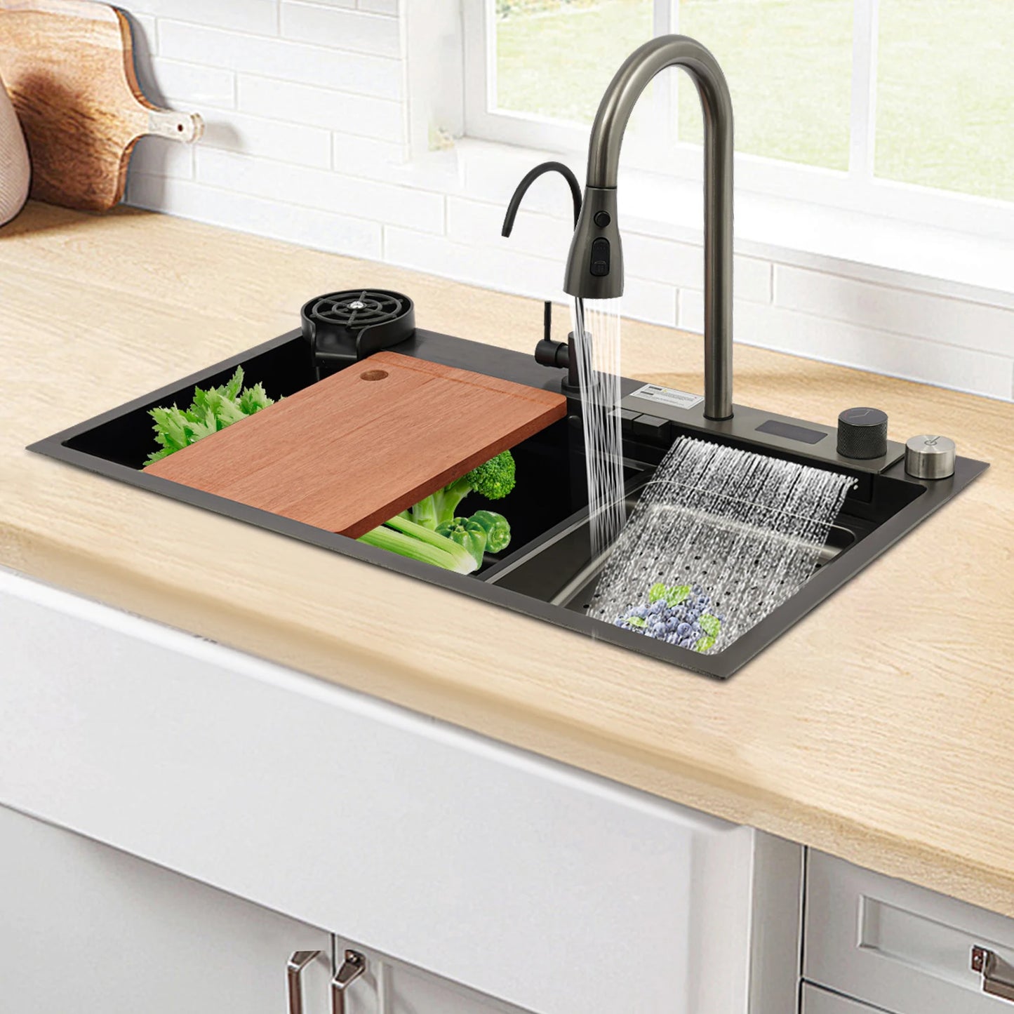 80 * 46 * 20 cm Edelstahlspüle 201 Nano-Galvanikprozess Dreifach 60 cm Rohrlänge 13 kg Bruttogewicht-Küchenspüle-Set