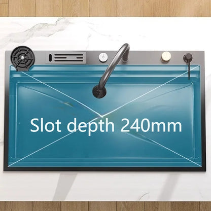 Wasserfall-Küchenspüle aus Edelstahl, extra groß, mit einem Schlitz, multifunktionale Geschirrspülbecken, Unterbaubecken, Tassenwascher