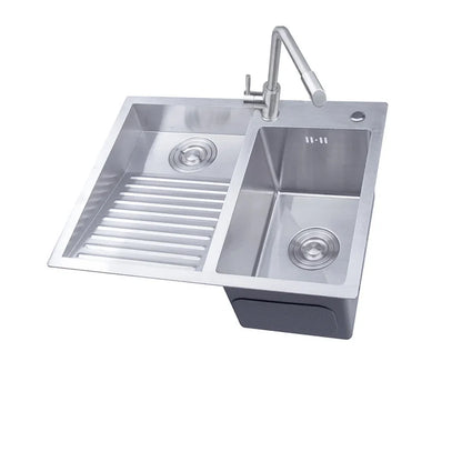304 Stainless Steel Manual Kitchen Sink Single Bowl Above Counter Or Undermount Set WitWashboard Dispensor Dainer 60x48cm