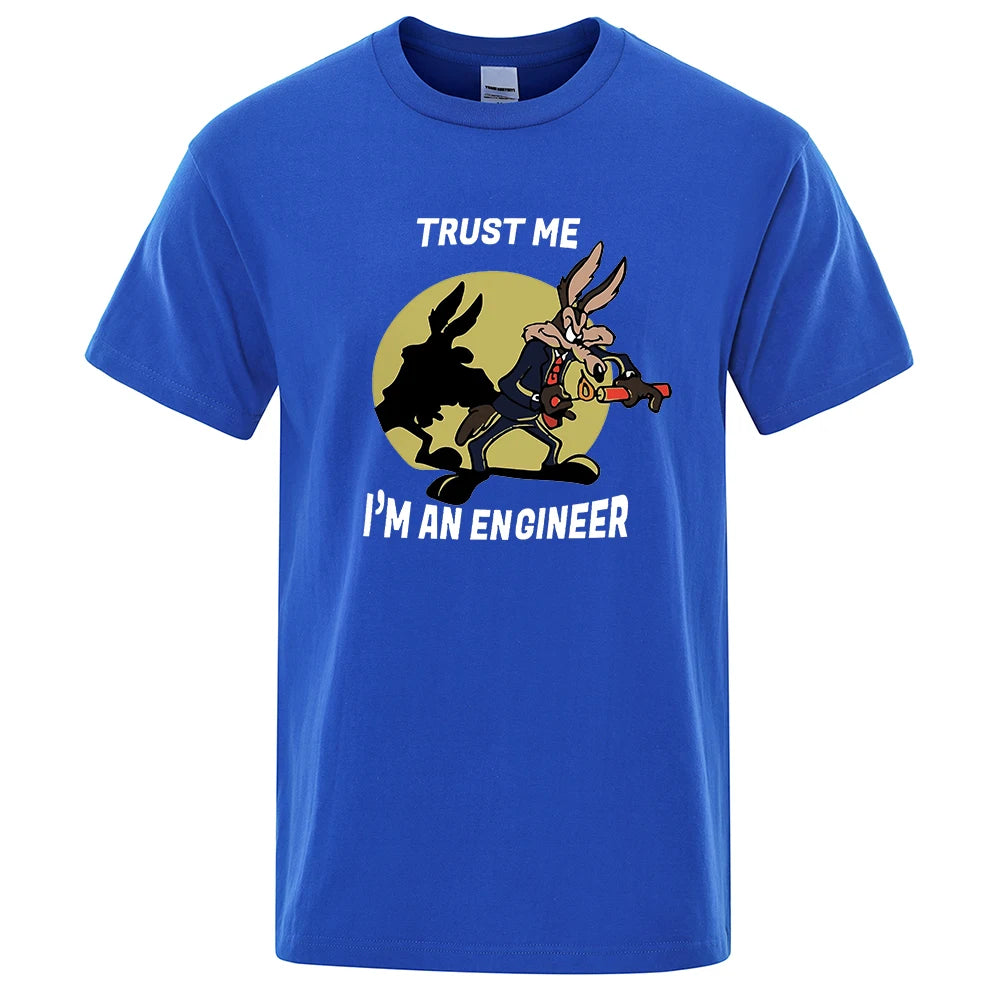 Trust Me Im An Engineer T Shirt For Men Pure Cotton Vintage T-Shirt Round Neck Engineering Tees Classic Man Clothes Oversized.