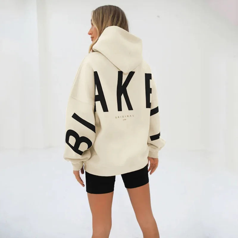 American Retro Letter Print Oversized Sweatshirt Women Harajuku Y2K Trendy Streetwear Top Chic Colorful Versatile Casual Hoodie.