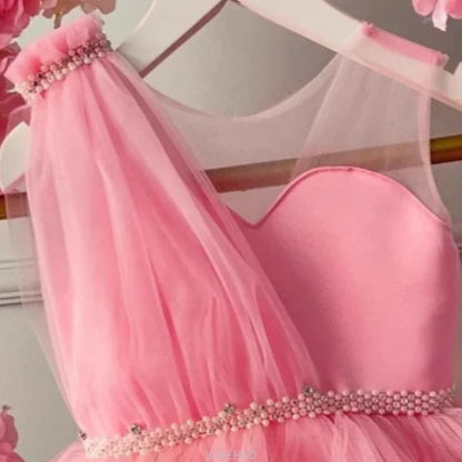 2025Pink Mädchen Sommer Hostess Prinzessin Formale Kleid Kinder Klavier Leistung Outfit Bankett Kleid Blumen Mädchen Hochzeit.