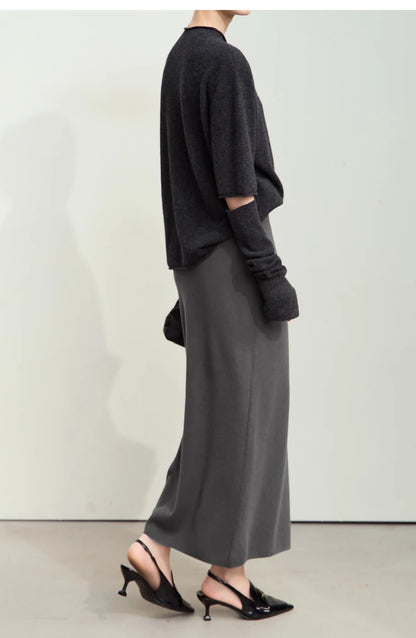 AMII Minimalist Elegant Basics Knitted Skirts for Women 2024 Winter New Elastic Waist Straight Lady Commuter Long Skirt 12443250