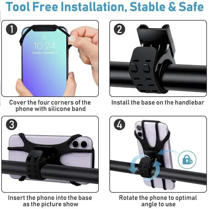 360 Rotatable Mobile Phone Bicycle Motorcycle Holder Bike Safe Bracket Silicone Support Silicone Pull Type For All Phone Stand.