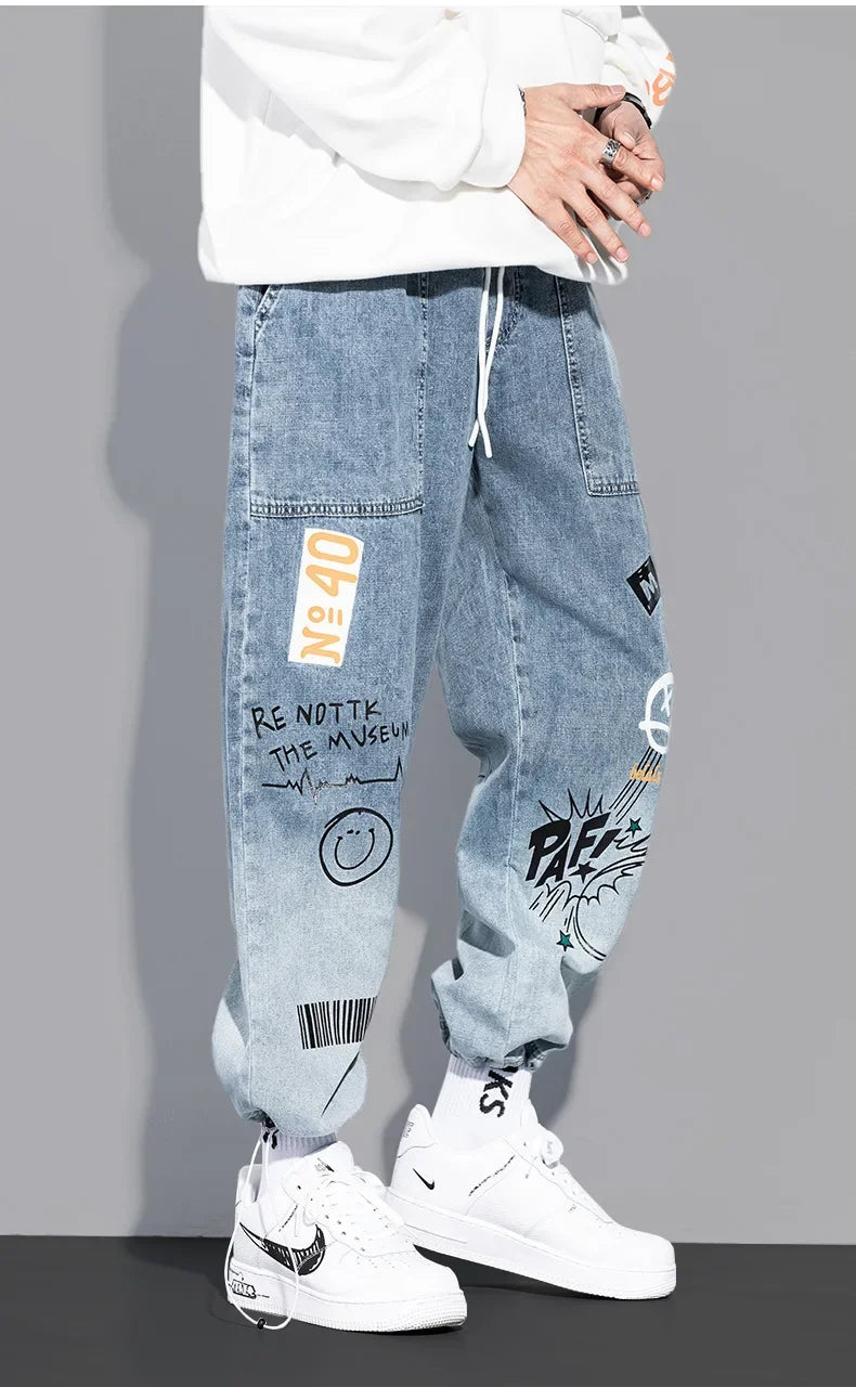 Trendy Loose-fit Men's Jeans Summer Thin Style Korean Version Casual Long Pants Hip Hop Fashion Versatile.