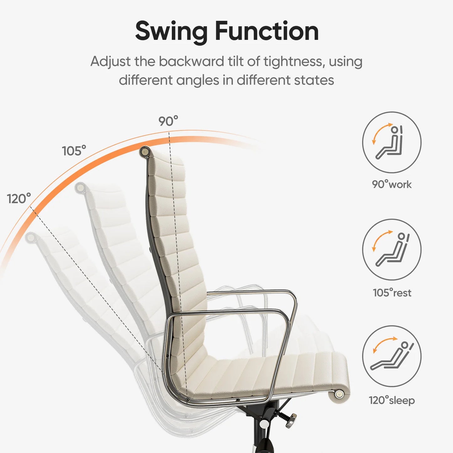 Weiße Drehstühle aus echtem Leder mit mittlerer Rückenlehne, ergonomischer Bürostuhl, verstellbarer drehbarer Gaming-Stuhl aus Leder, gerippter Bürostuhl