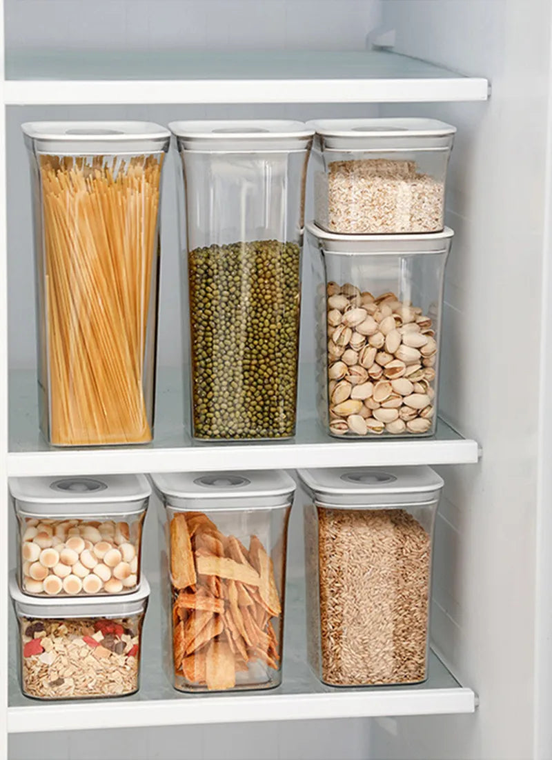 Square Hermetic Spices Candy Jars Kitchen Clear Food Storage Container Plastic Cereals Organizer Boxes Refrigerator Organizer.