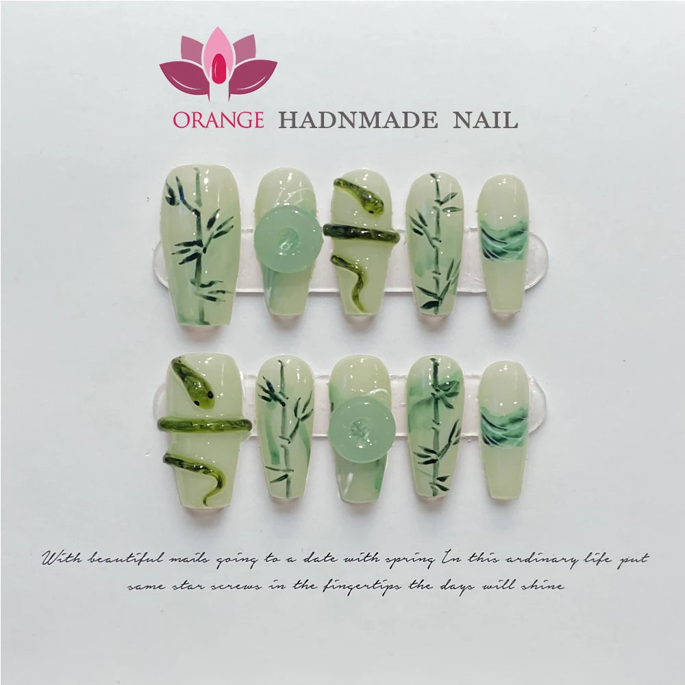 Handmade Fake Nails With Rhinestones Coffin Press On Nails French Manicuree Wearable Full Cover False Nail Tips With Designed.