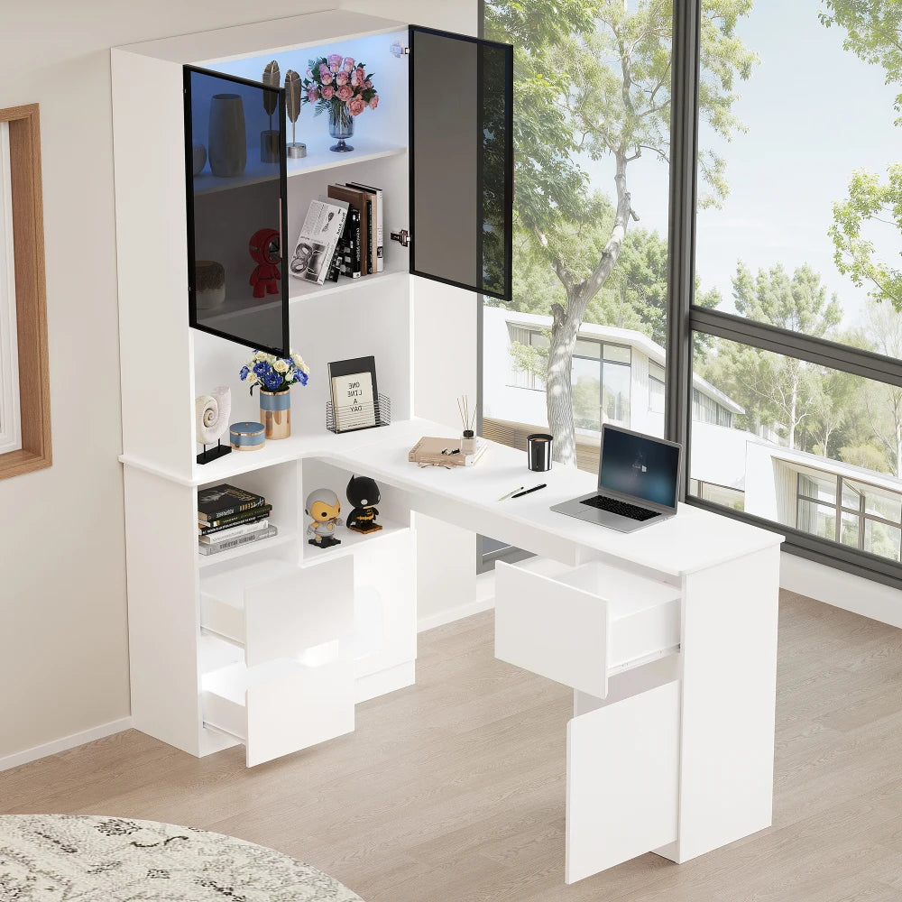 Klappbarer Schreibtisch mit 2-in-1-Bücherregal und klappbarem Schreibtisch mit Steckdose und USB-Anschluss, höhenverstellbare Regale, kippsicherer Schutz