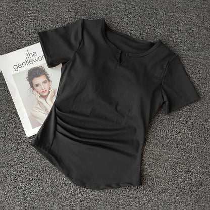 Women's  Sports Shirts Yoga Short-sleeved T-shirt Padded Tight Training T-Shirt Breathable Quick-dry Running T-Shirt Fitness Top.