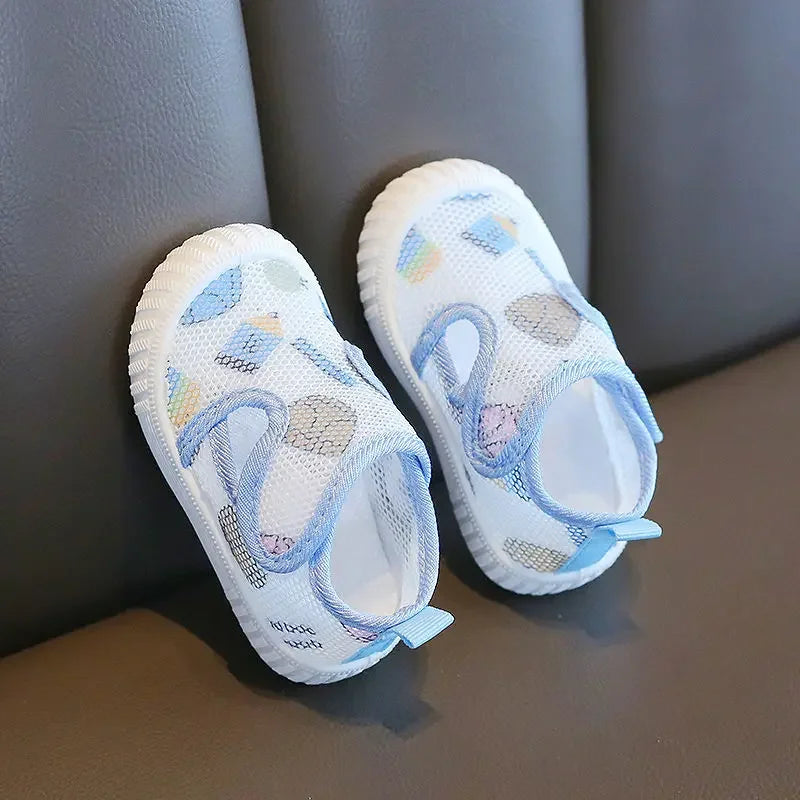 0-3 Y Baby First Walking Shoes Summer Soft Sole Breathable Unisex Infant Sandals with Non-Slip Cute Cartoon Toddler Mesh Sneaker.