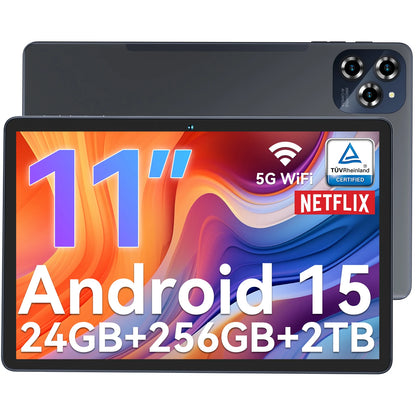 TABWEE W90 Android 15 Tablet 11 Inch - 24GB RAM 256GB ROM, Dual 4G LTE + 5G WiFi,Octa Core T615, 8000mAh, Gemini AI, WideVine L1.