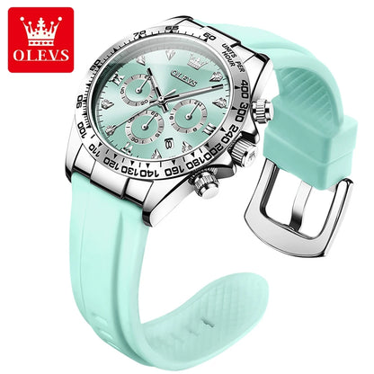 OLEVS Top Luxury Elegant Watch for Women Waterproof Luminous Ladies Watch Light Blue Silicone Strap Quartz Women's Watches Reloj.