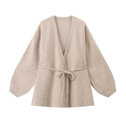 2024 autumn new women's clothing style fashionable European and American style knitted lace up cardigan top and pants set.