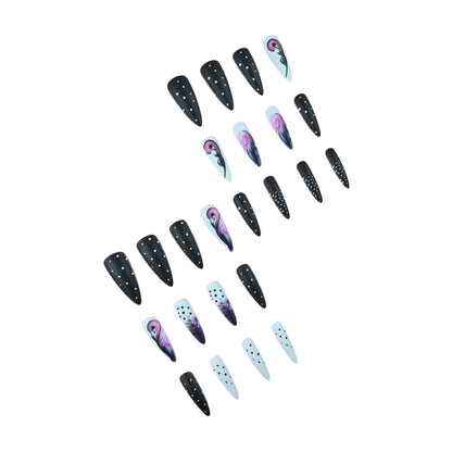 24pcs/set Medium long square fake nails for women girls cute heart flowers feather butterfly design press on false nail art tips