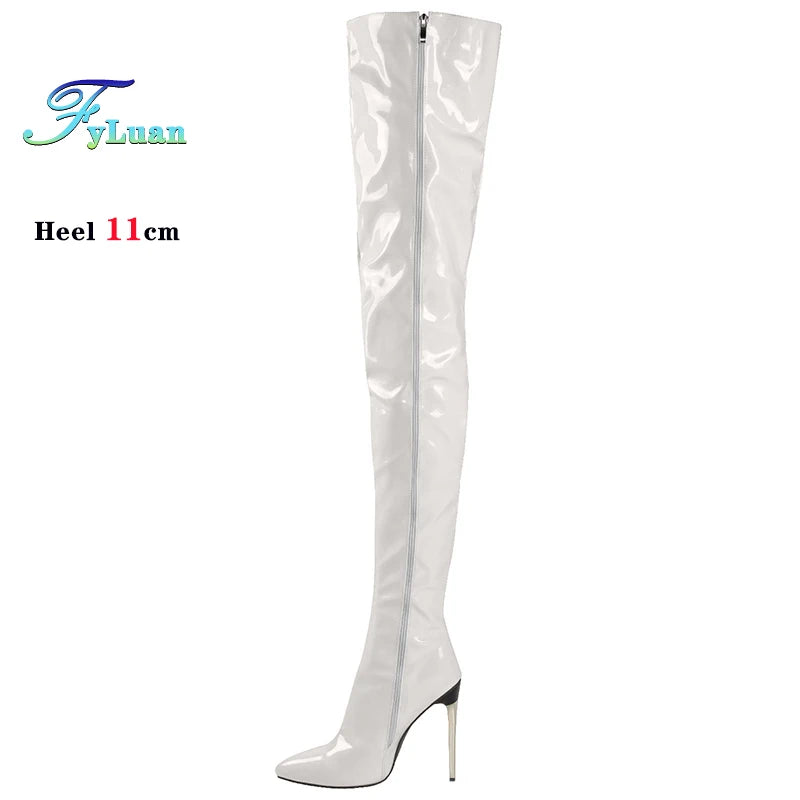 Plus Size 45 46 47 Women Stripper Heels 11CM Stiletto Sexy Pointed toe Red Long Shoes Club Party Over The Knee Thigh High Boots