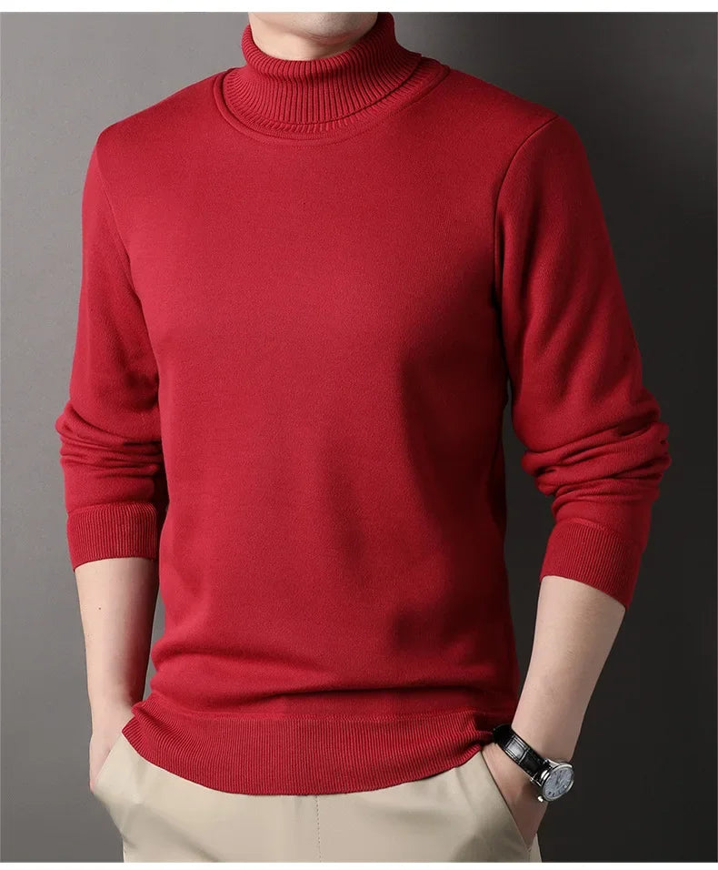 Men's Autumn Winter New Turtleneck Sweater Warm Cozy Solid Color Casual Bottom Knitted Pullovers Male Fashion Knitwear.