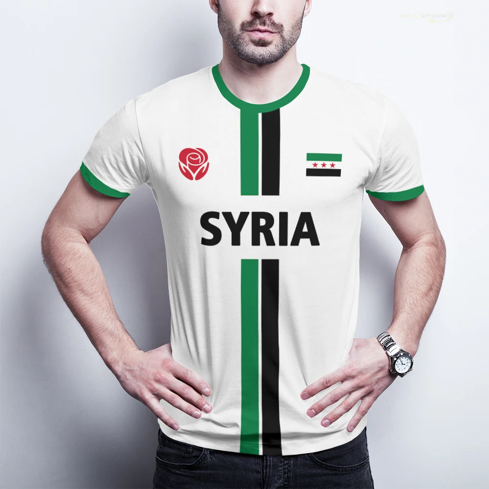 Syria Football T-Shirt Summer Sports Breathable Quick-drying Men's Tops Syrian Flag Map Print Short Sleeve Jersey Kid's Clothes.