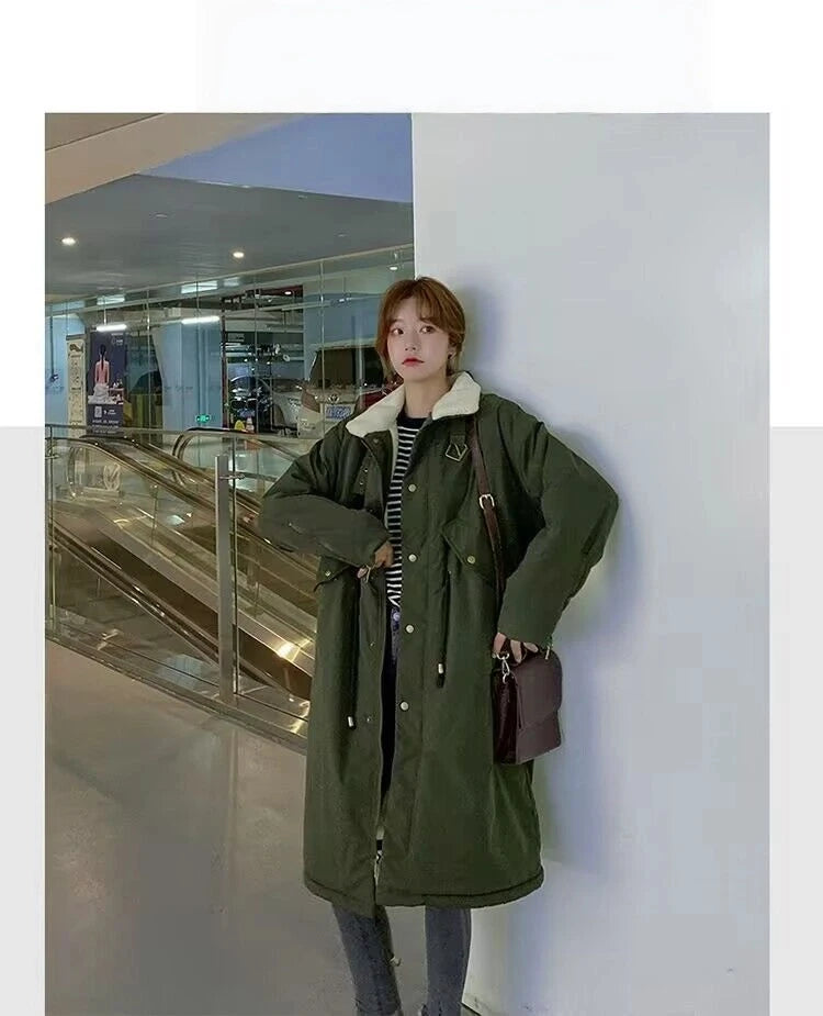 Daunen-Baumwoll-Parkas-Jacke für Damen, mittellang, über dem Knie, 2025, neue koreanische lockere Mode, Winter, gepolstert, weiblich, verdickt