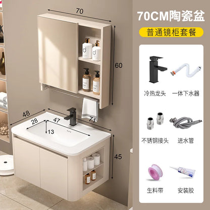 Space Badezimmerschrank aus Aluminium mit Wabenbogen und Seitenschrank, Waschbecken-Kombination, WC-Waschbecken, integrierte Keramik