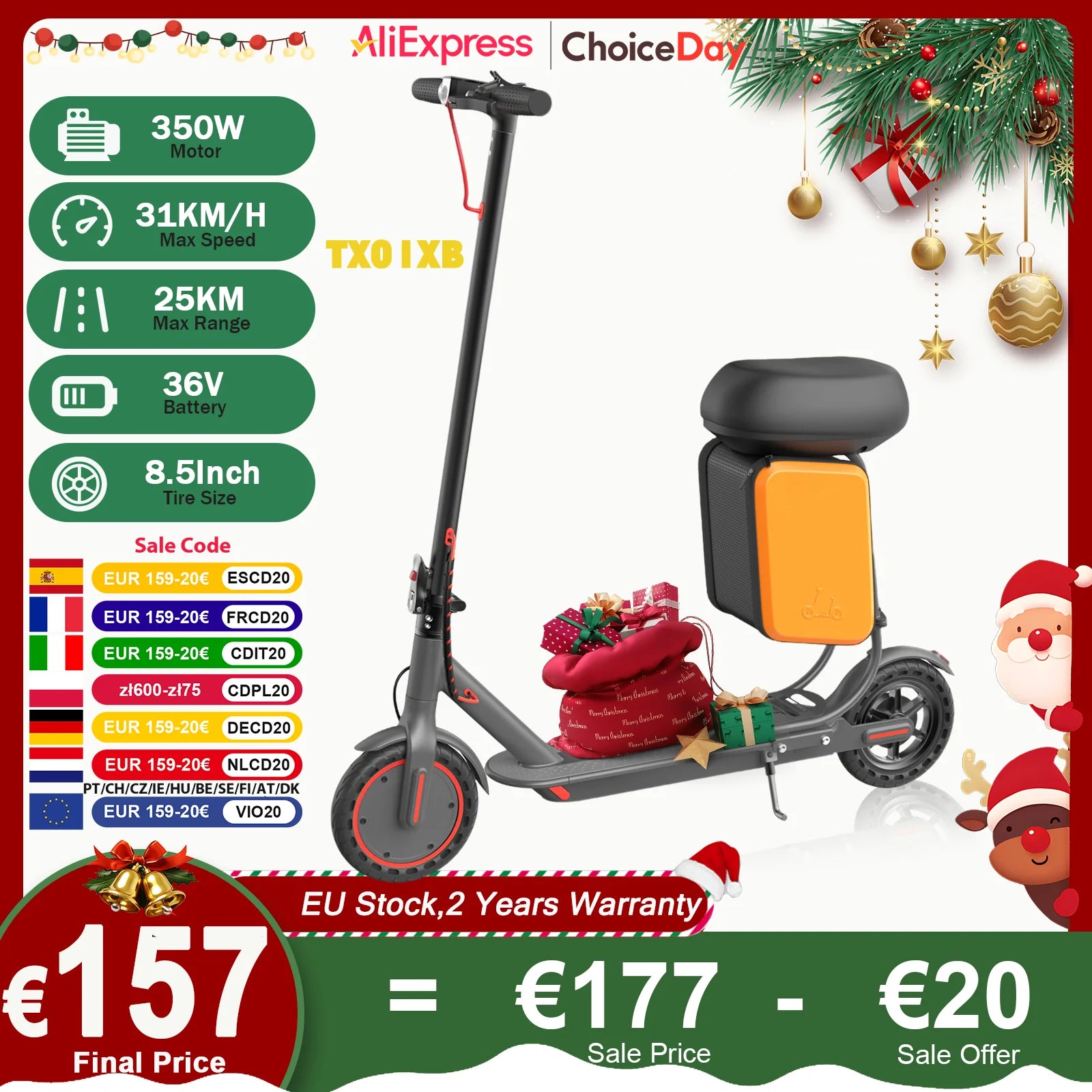 2025 New JUICEASE TX01XB Electric Scooter with Seat 350W 36V 25KM Long Range 31KM/H Smart App with Storage Compartment EScooter.