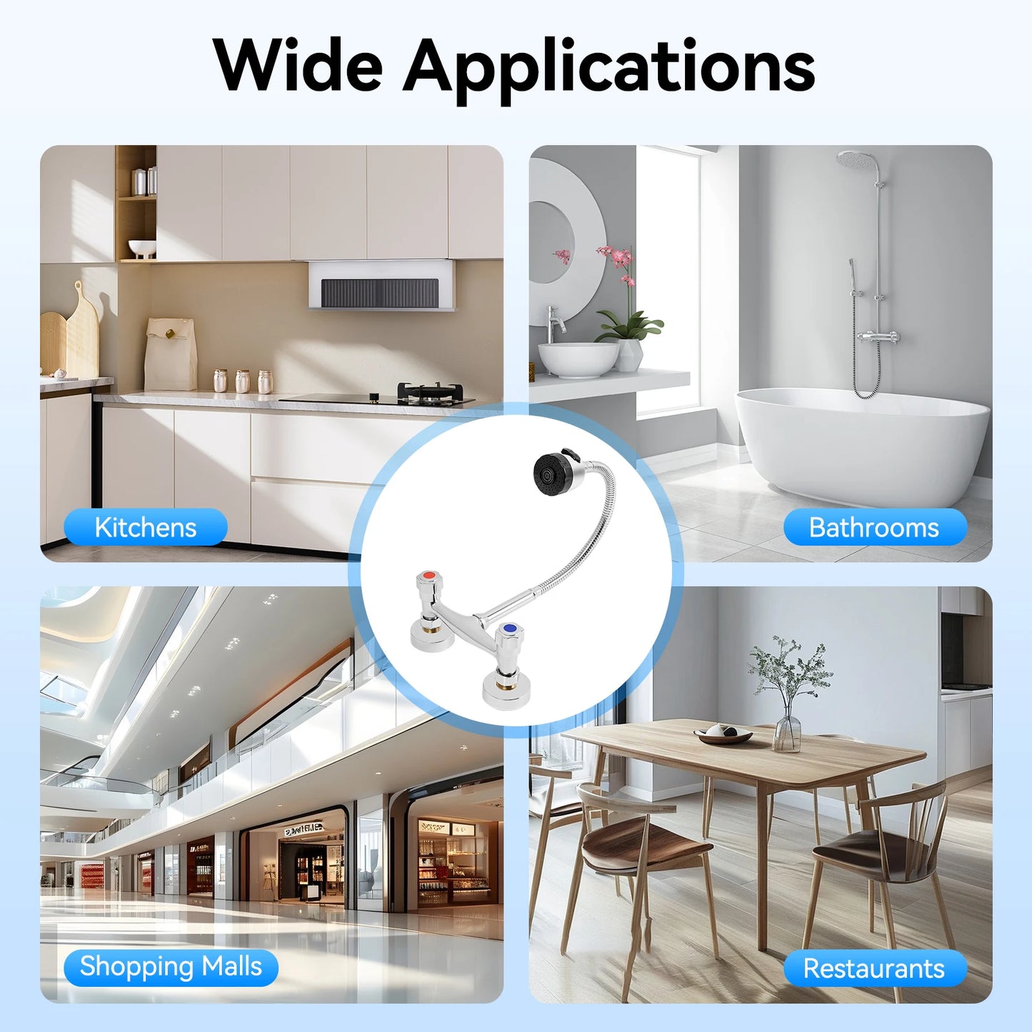 Wall-Mounted Brass Faucet, Hot&Cold Water with 360° Rotating Hose Flexible Cleaning Made to Last for Bathroom Kitchen