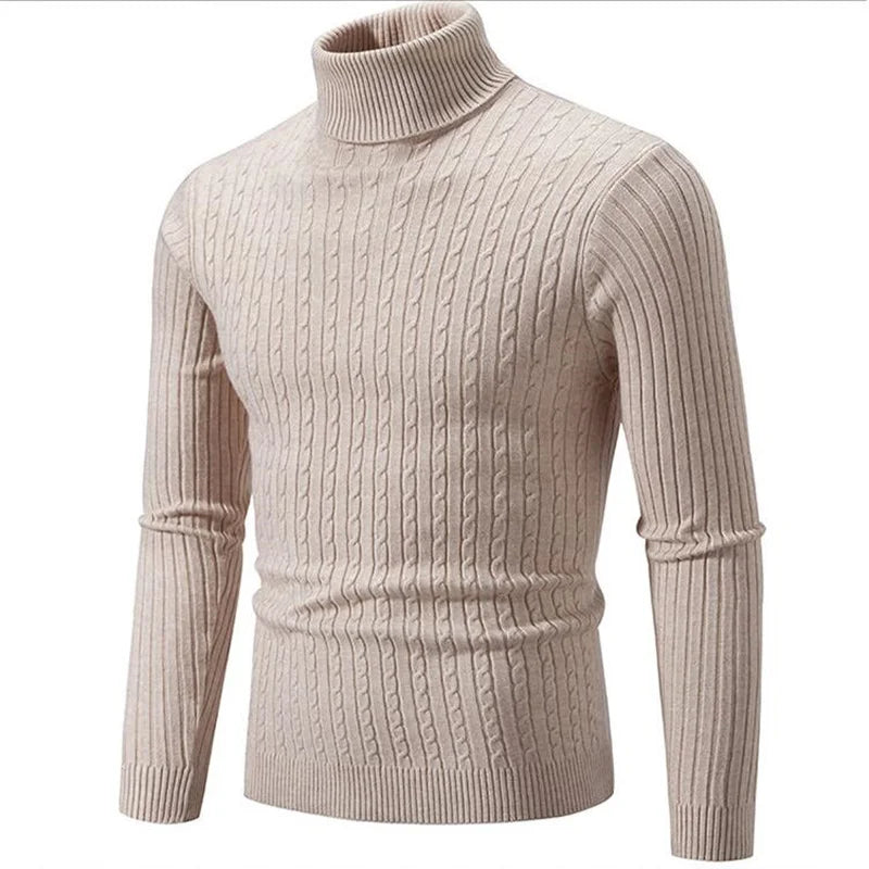 2025 New Men Solid Colour Turtleneck Sweater Black / White / Royal Blue Fashion Simple Male Casual Pullover Tops.