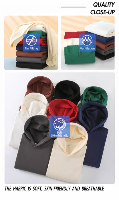 16.9oz 480gsm Heavy Weight Cotton Plus Velvet Hooded Sweater Men Thickened Tight Polar Fleece Pullover Hoodie Women Sweatshirt.