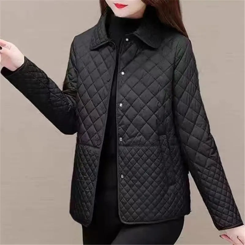 Herbst Winter Frauen Midi Plaid Stepp Mäntel Mode Weibliche Koreanische Kleidung Neue Feste Beiläufige Verdicken Warme Langarm Jacken