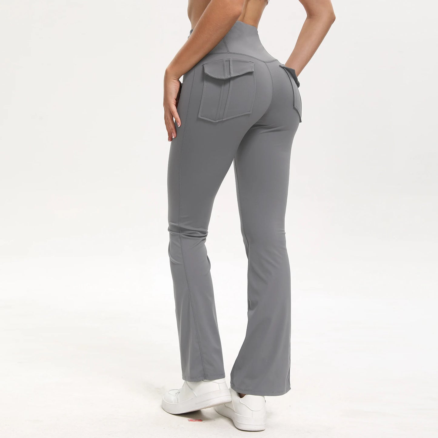 Damen-Leggings mit ausgestellten Taschen, weiche Yoga-Hose im Cargo-Stil, hohe Taille, schmale Hose, Fitness- und Bodybuilding-Sportbekleidung