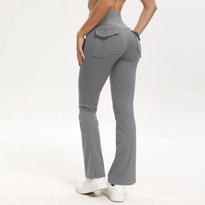 Damen-Leggings mit ausgestellten Taschen, weiche Yoga-Hose im Cargo-Stil, hohe Taille, schmale Hose, Fitness- und Bodybuilding-Sportbekleidung