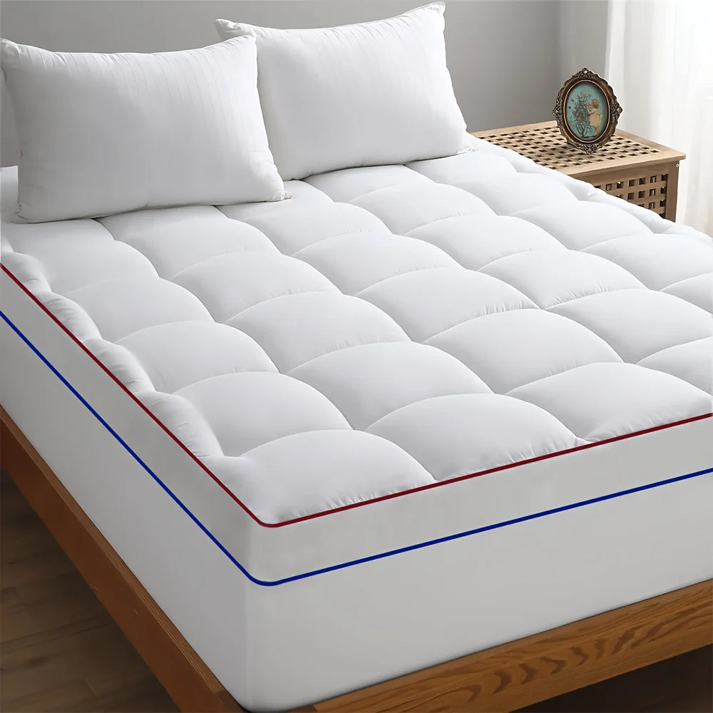 1pc Cooling Mattress Pad, Premium Zoned Quilted Fitted Mattress Topper, Breathable Fluffy Soft Mattress Cover, Machine.